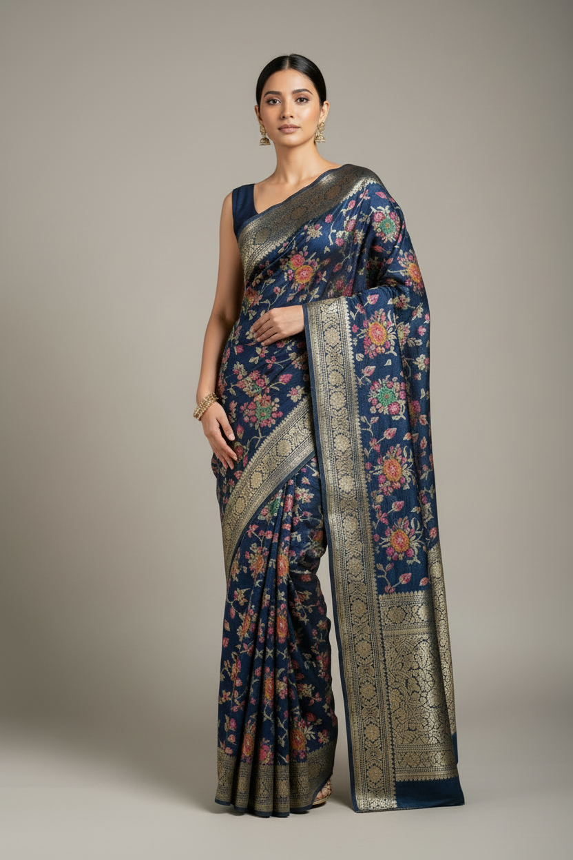 Rama green pure chiniya silk saree