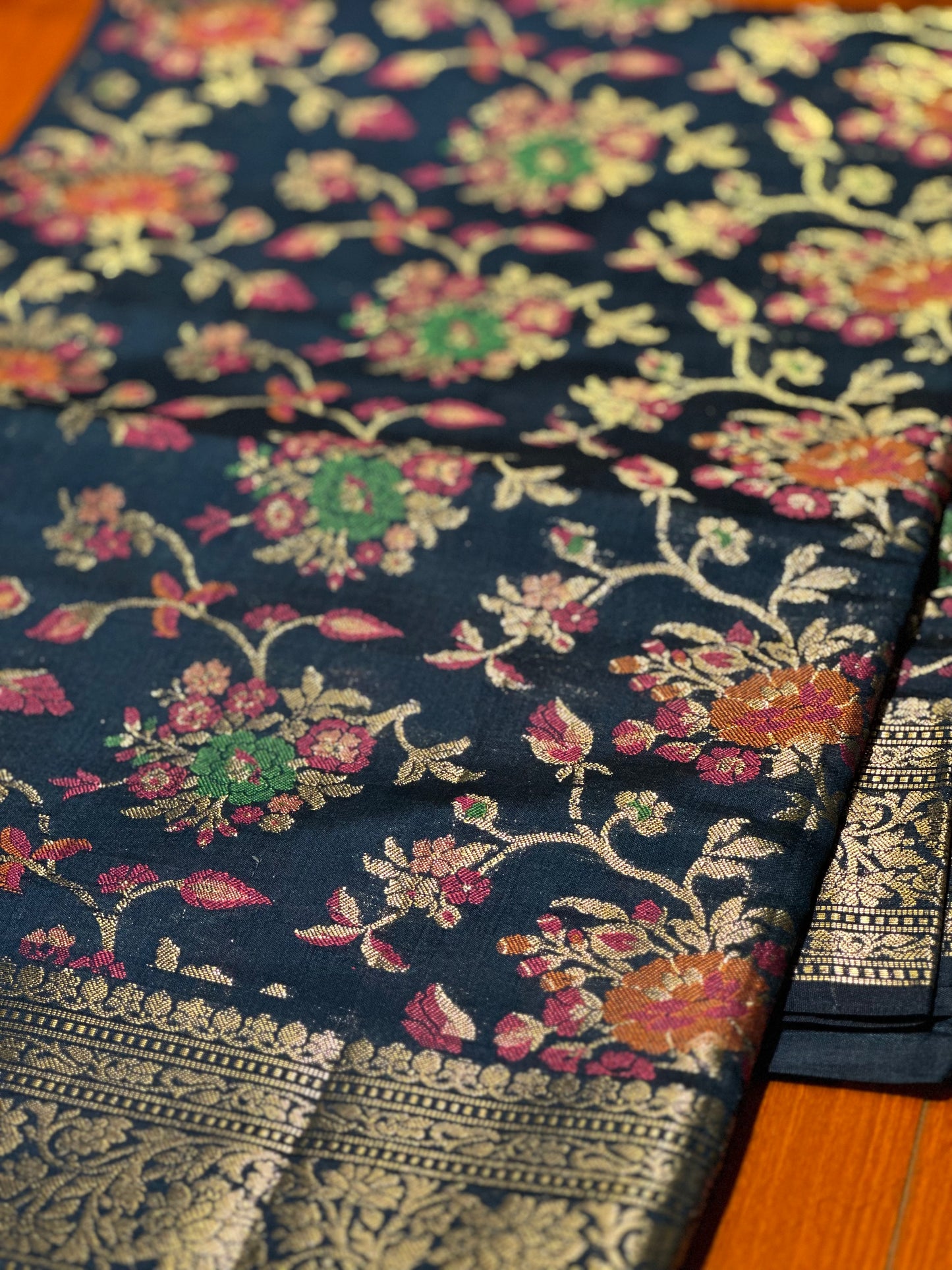 Rama green pure chiniya silk saree