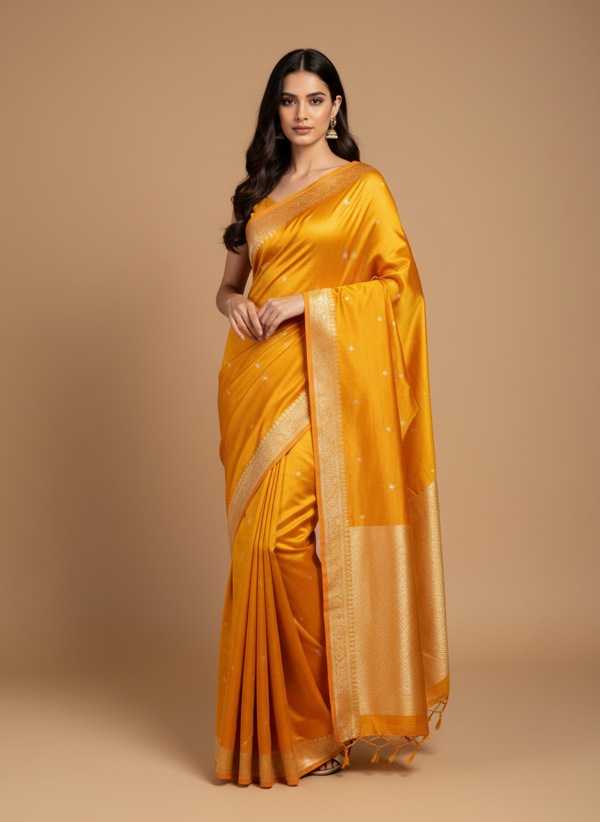 ORANGE BOOTI PURE KATAN SILK SAREE