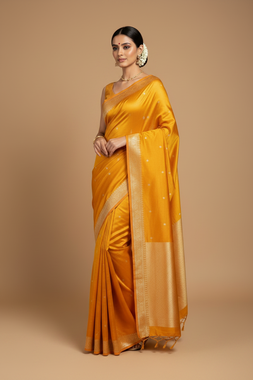ORANGE BOOTI PURE KATAN SILK SAREE