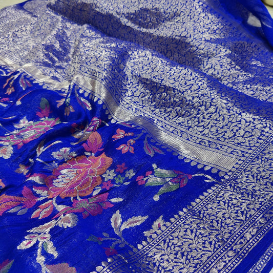 BLUE PURE CHINIYA SILK SAREE