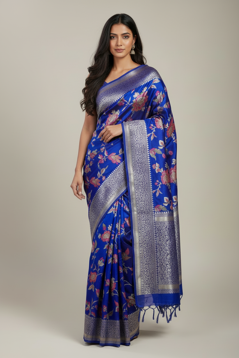 Blue pure chiniya silk saree