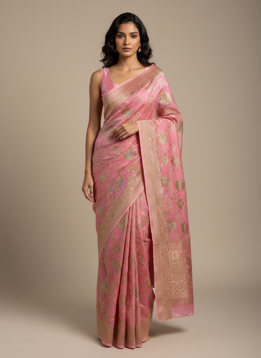 Pink pure georgette saree