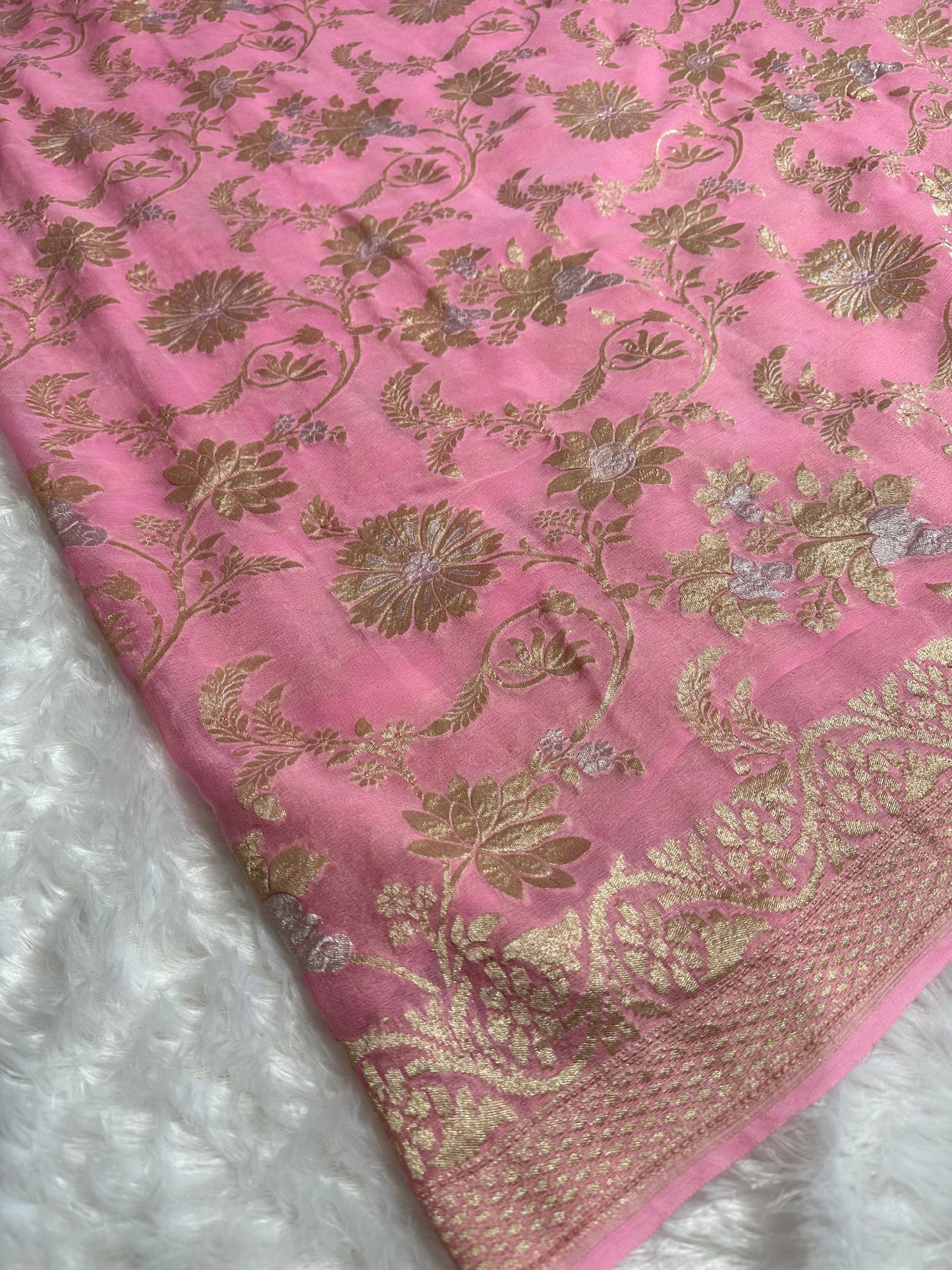 PINK PURE KHADDI GEORGETTE SAREE