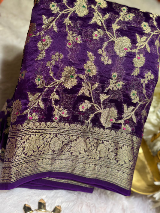 Purple organza meenakari silk saree