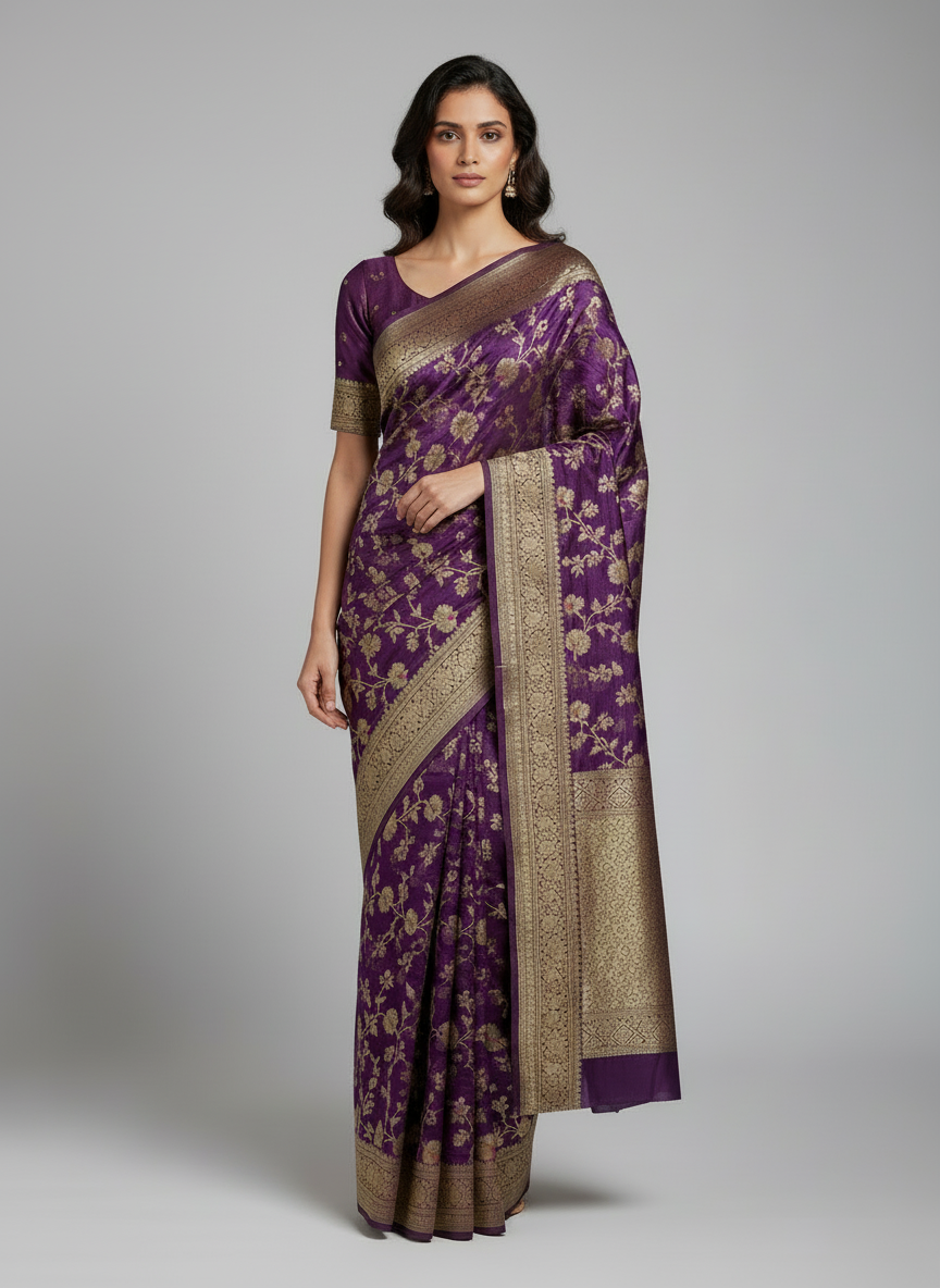 Purple organza meenakari saree