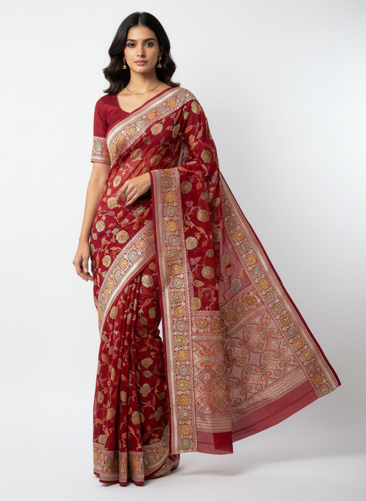 Red pure georgette saree