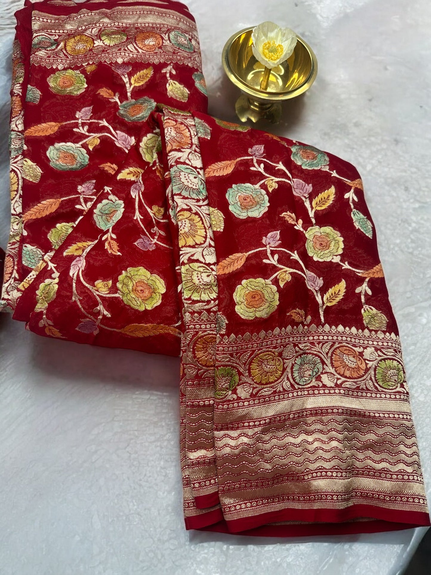 RED PURE GEORGETTE SAREE