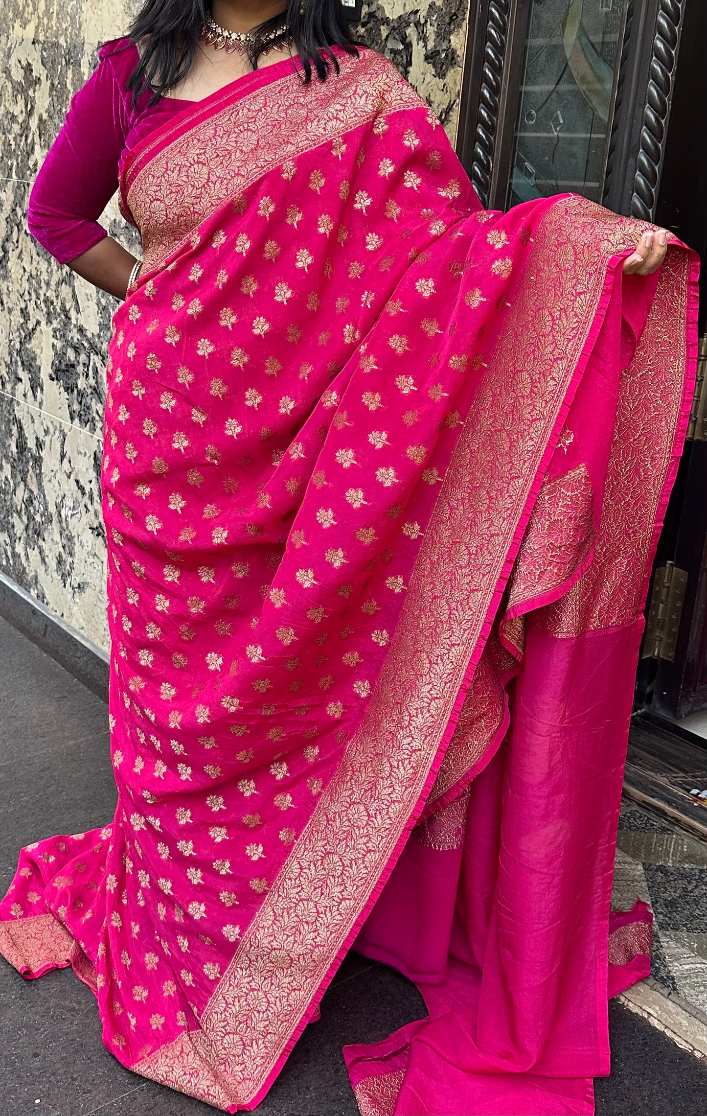 Rani pink art Khaddi georgette Saree