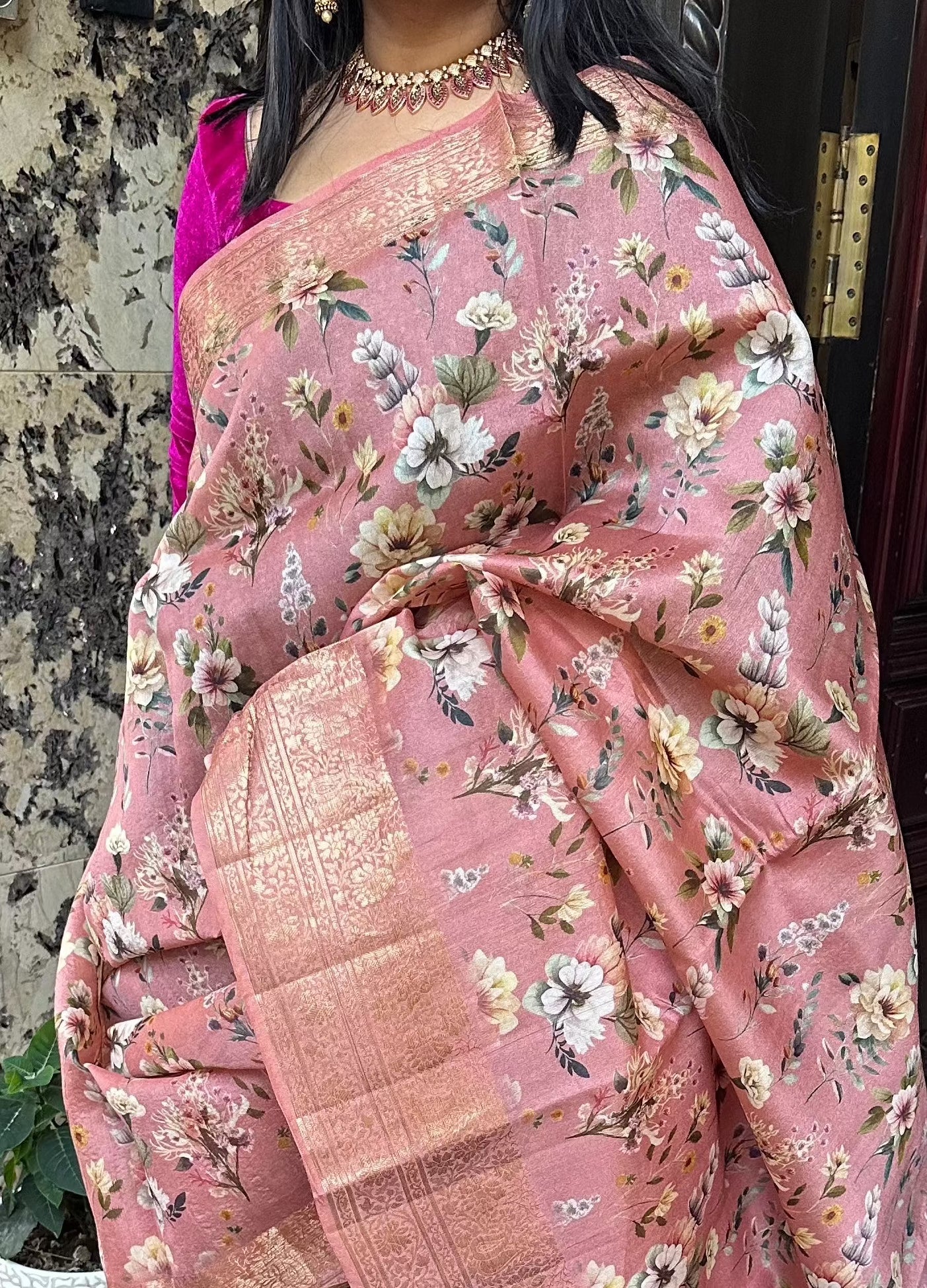 Pastel-digital print pure tussar silk saree