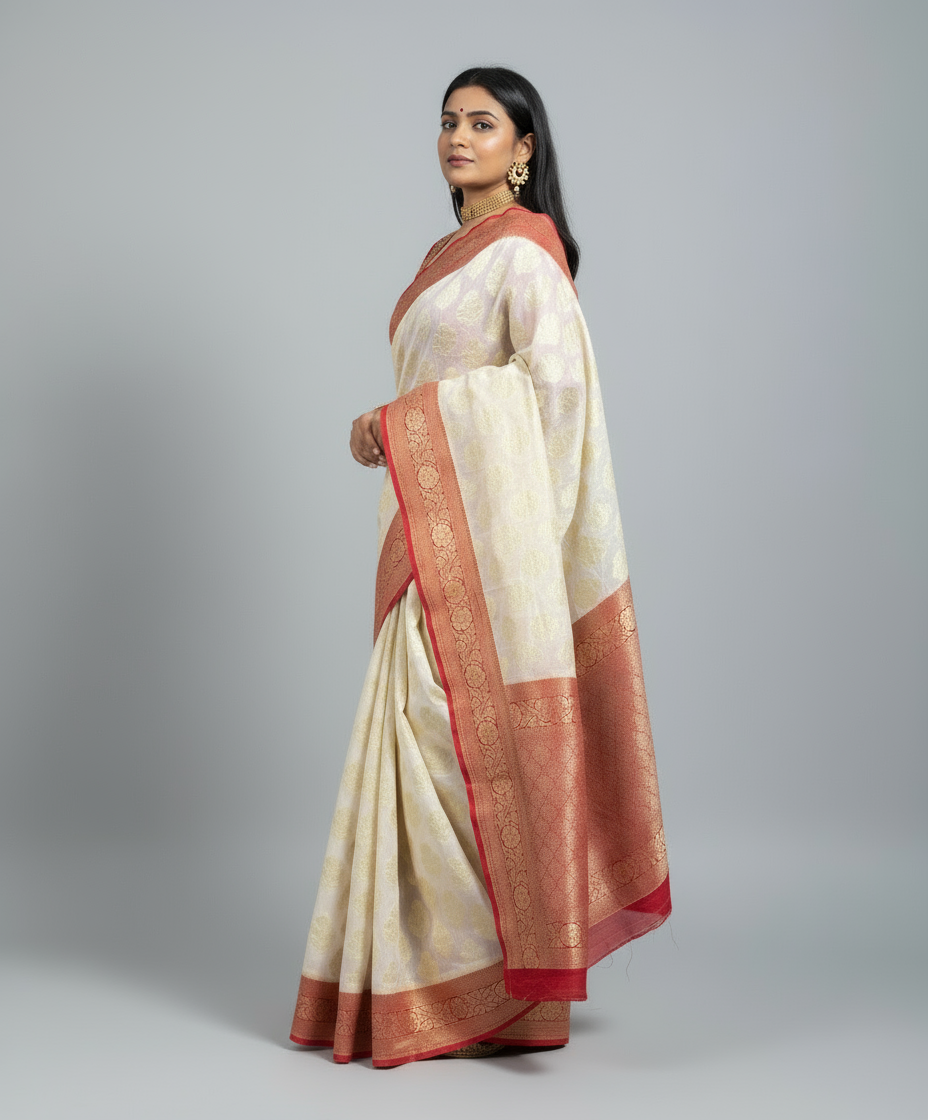 Off white - red butta art khaddi georgette