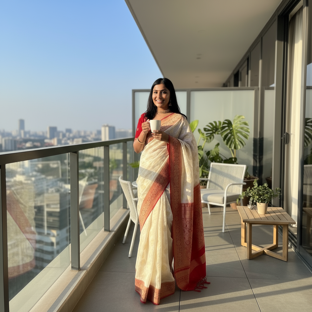 Off white - red butta art khaddi georgette