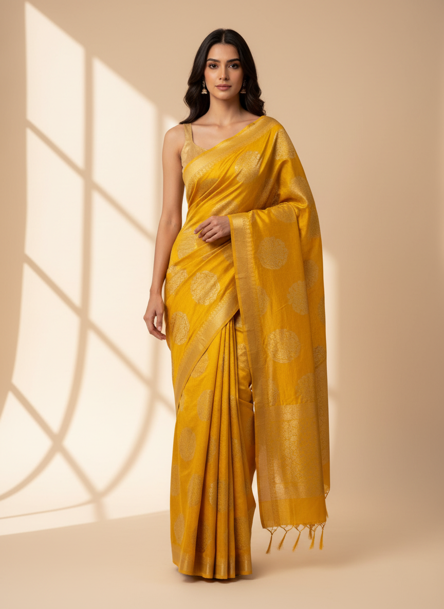 YELLOW PURE MATKA TUSSAR SAREE