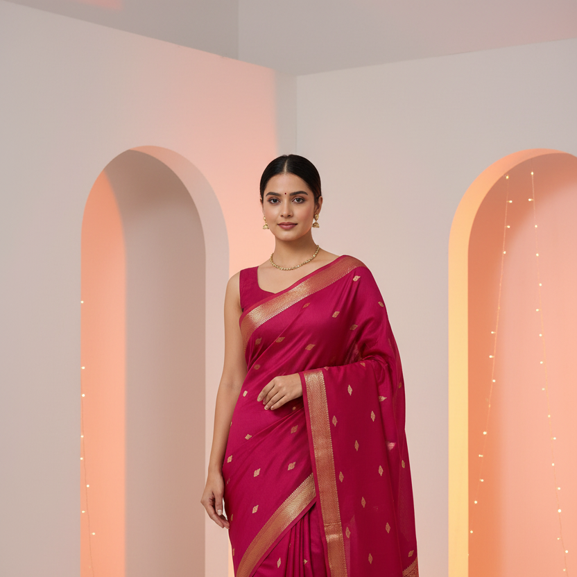 Pink Star handloom silk saree