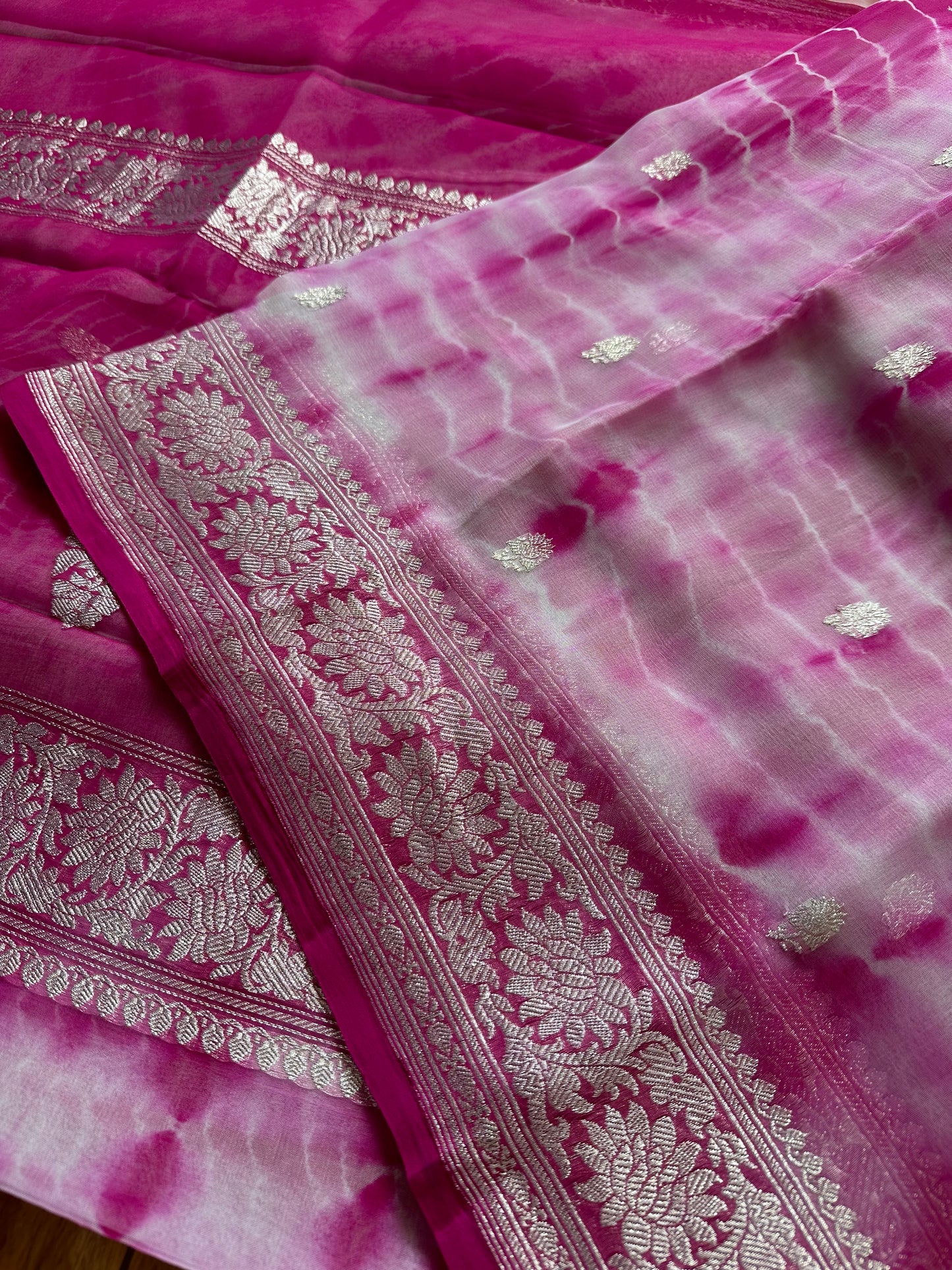 PINK SHADED CHIFFON GEORGETTE WITH SILVER ZARI