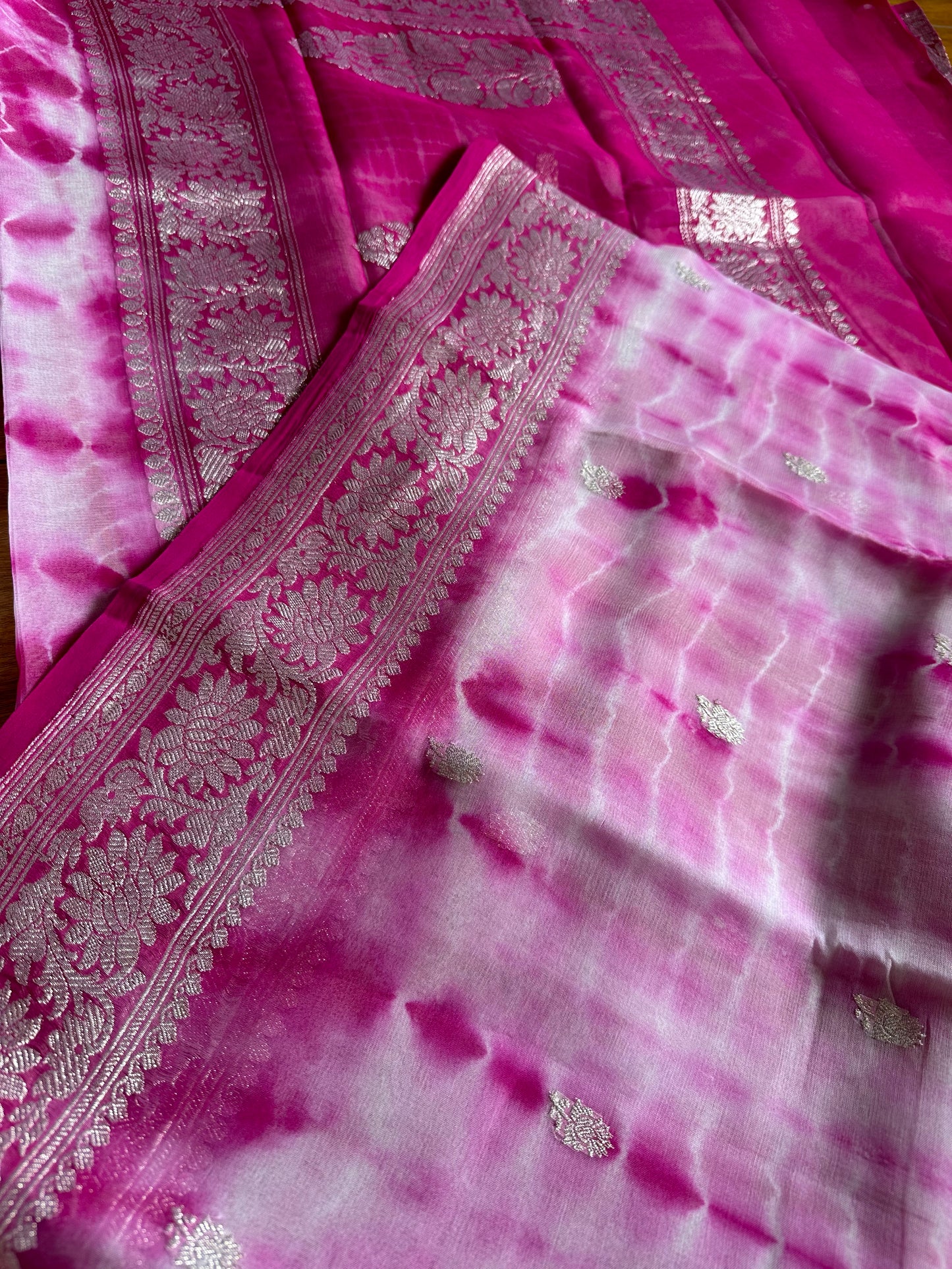 PINK SHADED CHIFFON GEORGETTE WITH SILVER ZARI