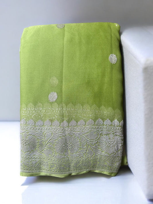 PISTA GREEN CHIFFON GEORGETTE WITH SILVER BUTTA SAREE