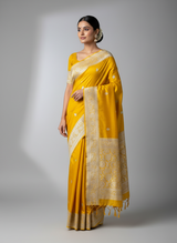 Mustard yellow chiffon georgette saree