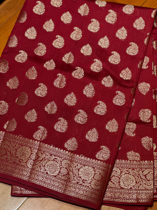 BROWN BUTTA PURE CHINIYA SILK SAREE