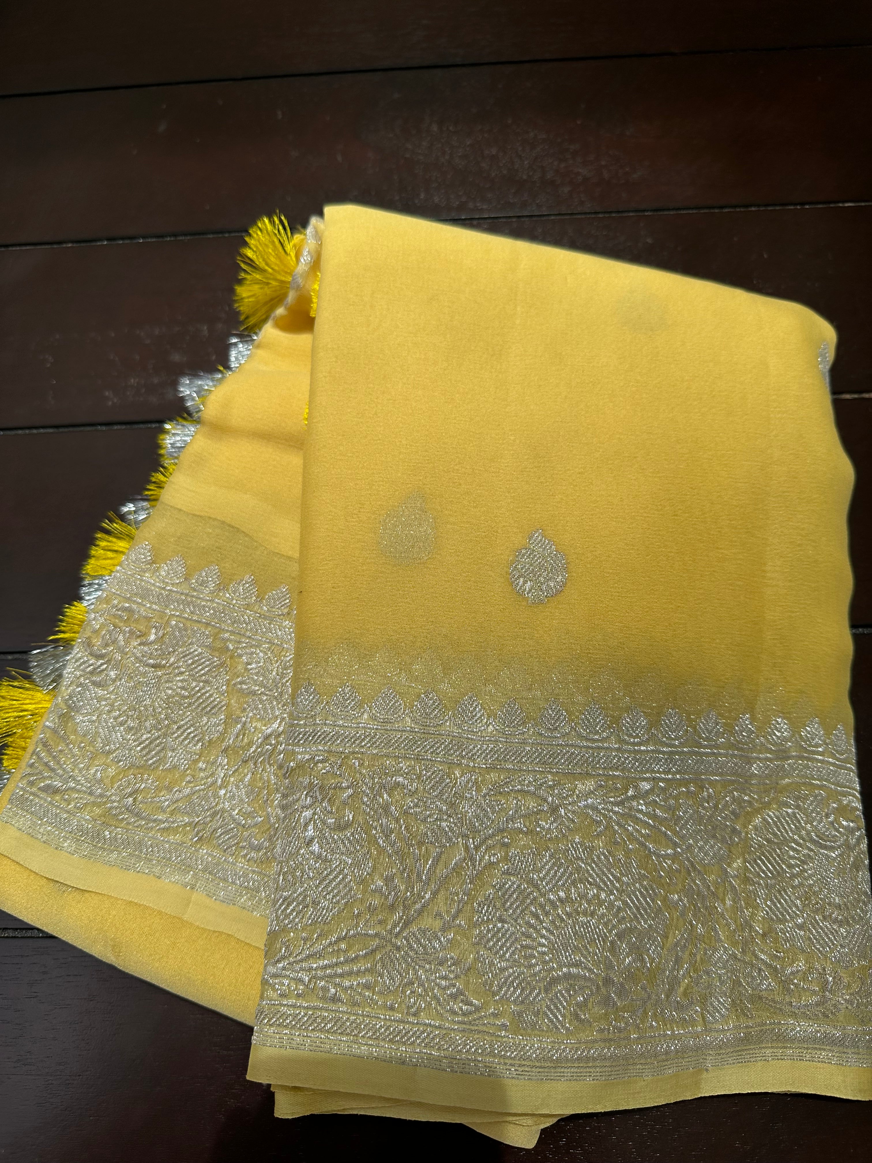 LEAMON YELLOW GORGEOUS SHIMMER CHIFFON SAREE - Mr & Mrs Creation - 4188543