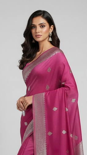 Pink chiffon georgette sari