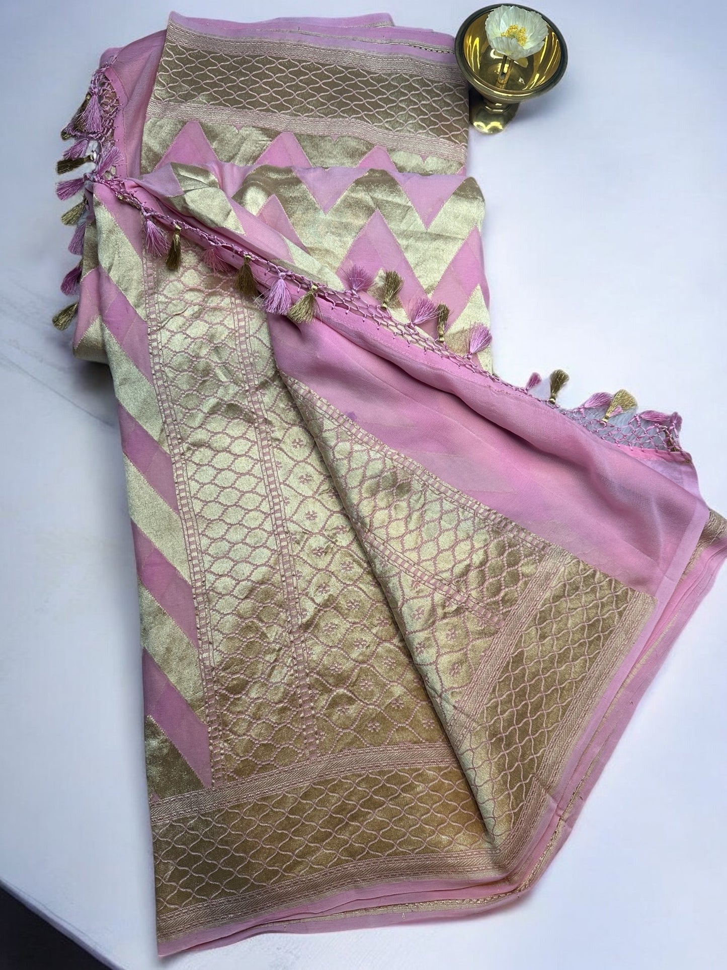 PINK SILVER ZARI PURE KHADDI GEORGETTE SAREE