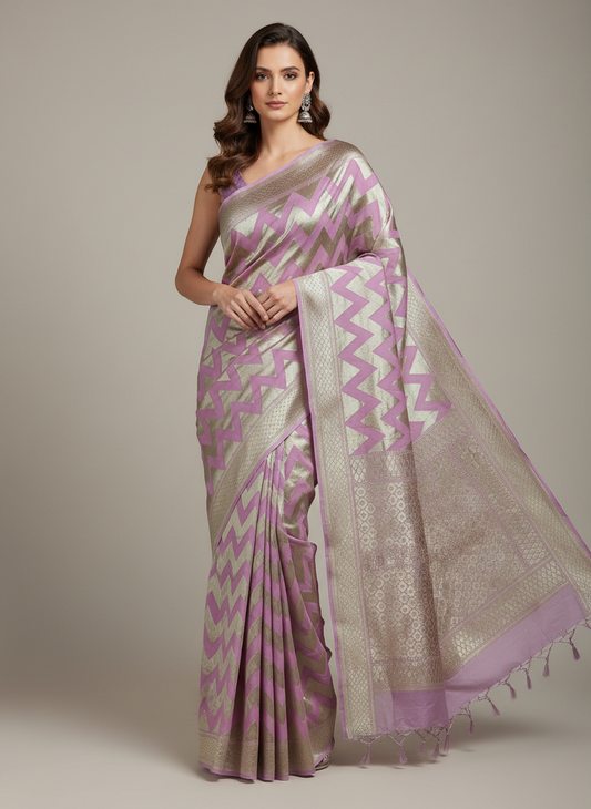 PINK SILVER ZARI PURE KHADDI GEORGETTE SAREE