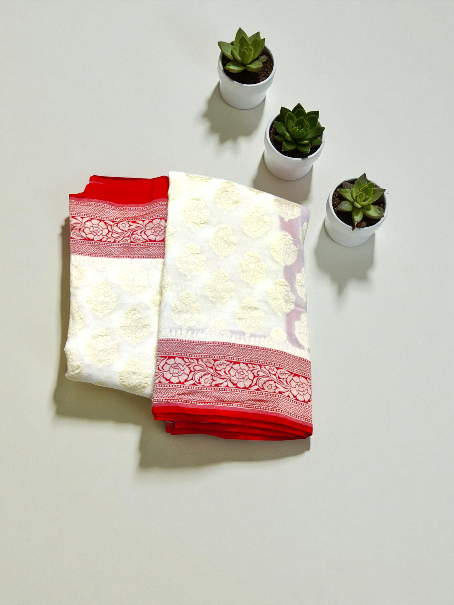 Off white - red butta art khaddi georgette